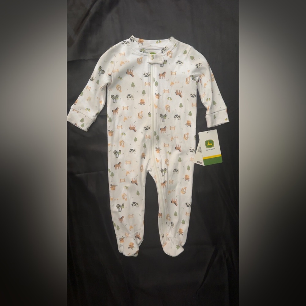 John Deere Kids Footie - White with Green and Brown Accents